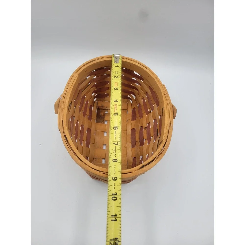 Patriotic Woven Wood Basket American Flag Stars Swing Handle Primitive Decor
